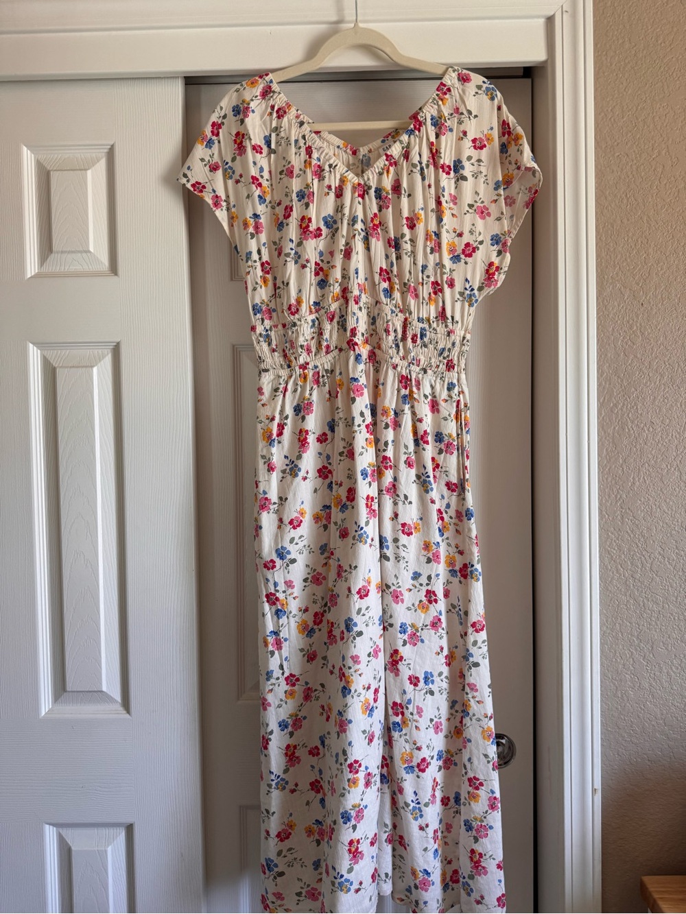 GAP White Midi Dress with Pink, Blue & Yellow Floral Print